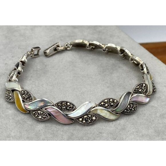 Vintage Marcasite~Abalone~Mother of Pearl Braid Bracelet DO NOT PURCHASE - Picture 3 of 6